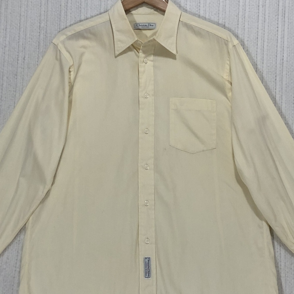 Christian Dior Chemises Mens Vintage Cotton French Cuff Shirt Pale Yellow L